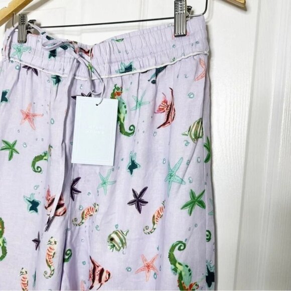 HILL HOUSE The Skylar Pant Sea Creatures 100% Linen Pants Size M Beach Ocean - Picture 2 of 7